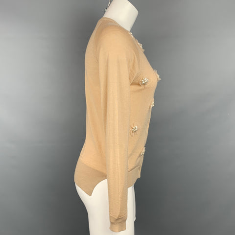 SIMONE ROCHA Taille S Cardigan perlé en laine mérinos beige