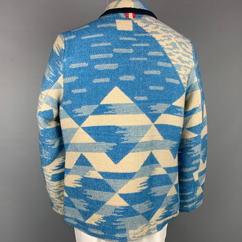 SCOTCH AND SODA Size XL Blue & Cream Navajo Acrylic Blend Shawl Collar Coat