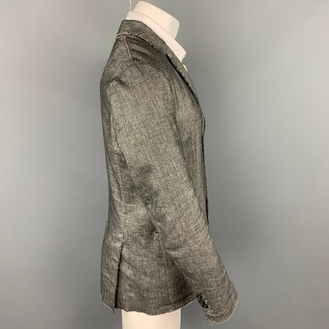 AQUARAMA Size 40 Black & White Heather Linen Blend Notch Lapel Sport Coat