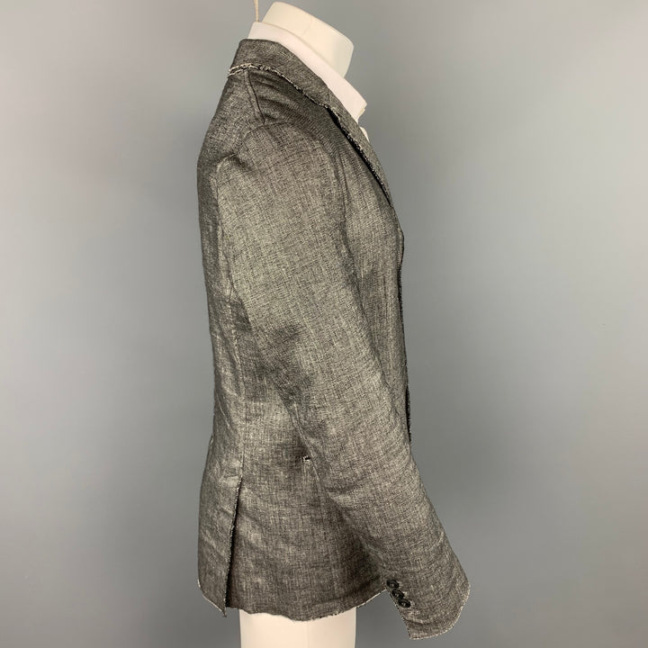 AQUARAMA Talla 40 Abrigo deportivo con solapa de muesca en mezcla de lino jaspeado blanco y negro
