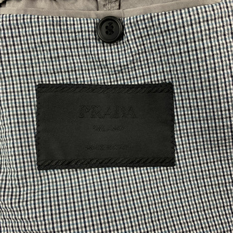 PRADA Size 46 Plaid Blue Cotton Blend Notch Lapel Regular Sport Coat