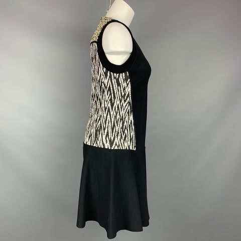 PROENZA SCHOULER Taille 6 Robe trapèze sans manches en mélange d'acrylique noir et blanc