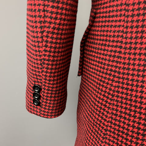 ZUNEPOAR Size XXL Red & Black Houndstooth Cotton Peacoat
