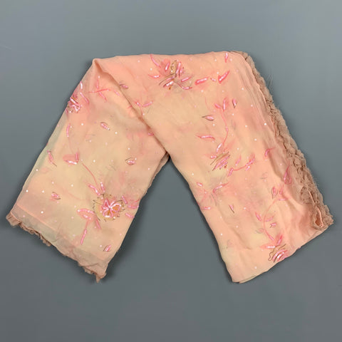 VINTAGE Écharpe en mousseline à paillettes pêche et rose