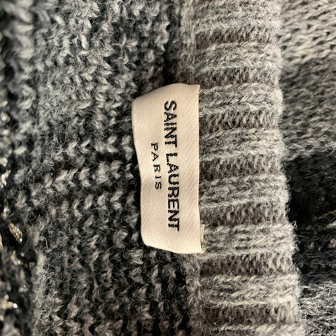 SAINT LAURENT F/W 15 Size L Grey & Black Triangle Wool Blend Crew-Neck Sweater