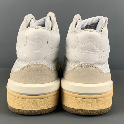 LANVIN Size 11 White Mixed Materials Leather High Top Sneakers
