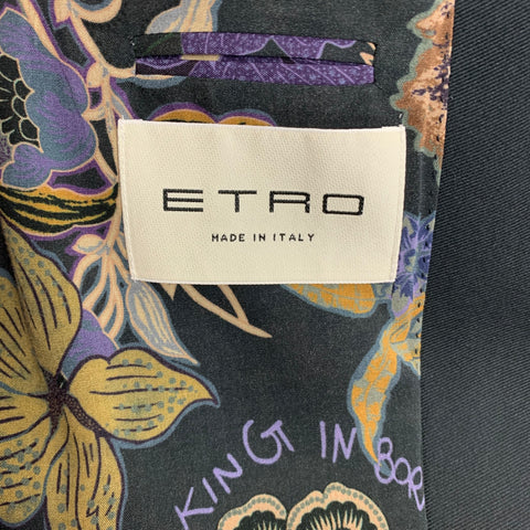 ETRO Size 40 Navy Rhombus Wool / Silk Shawl Collar Suit