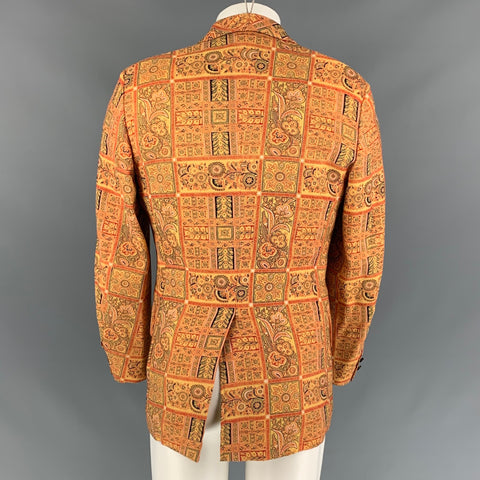 SAKS FIFTH AVENUE Size 40 Gold & Red Print Wool Blend Sport Coat