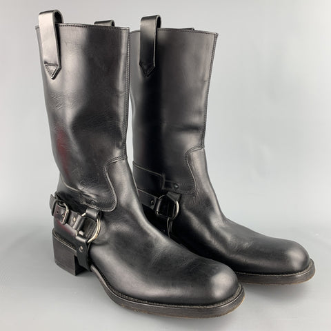 MIU MIU Size 11 Black Leather Harness Pull On Boots