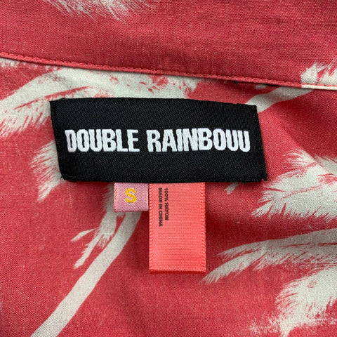 DOUBLE RAINBOUU Size S Pink & White Palm Tree Rayon Camp Short Sleeve Shirt