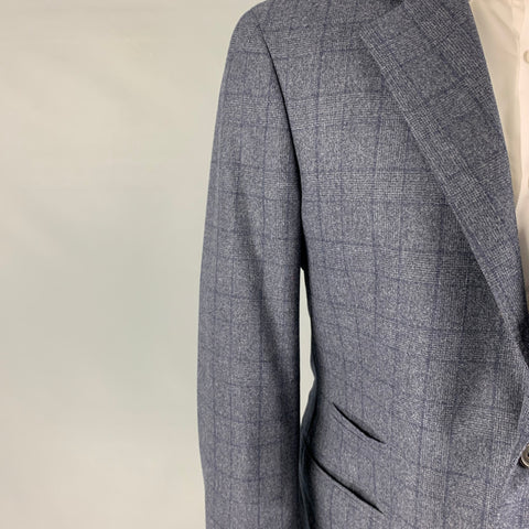 BRUNELLO CUCINELLI Size 40 Blue Glenplaid Wool Blend Sport Coat