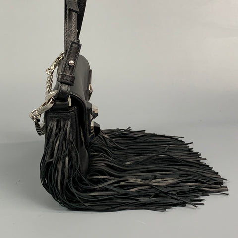 FENDI Black Fringe Leather Monster Mcro Baguette
