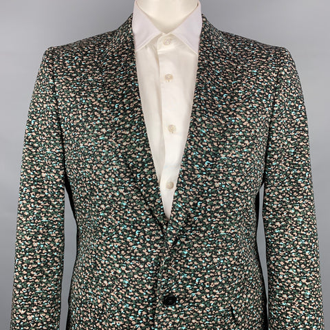 PS by PAUL SMITH Size 44 Black & Green Print Cotton Notch Lapel Sport Coat