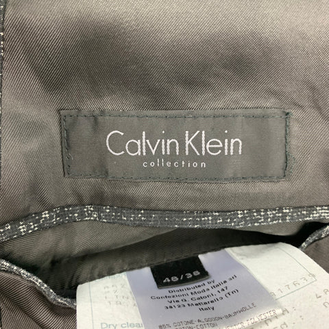 CALVIN KLEIN COLLECTION Size 38 Black & Grey Splattered Cotton Blend Notch Lapel Suit