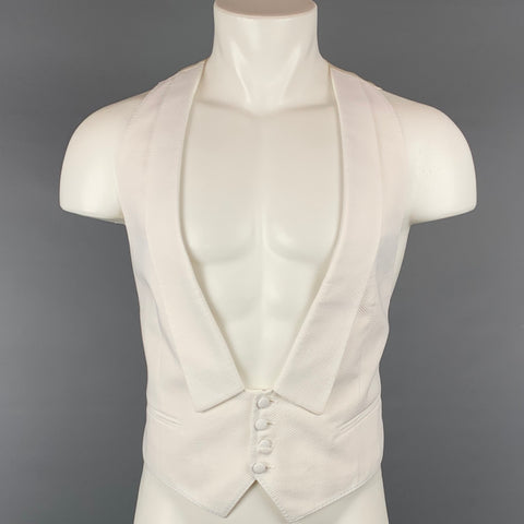 CANALI Talla 44 Chaleco de esmoquin de algodón tejido blanco
