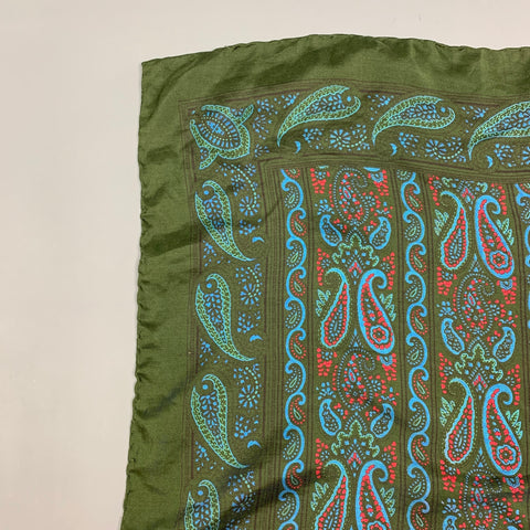 BRONZINI Green Blue Paisley Silk Pocket Square