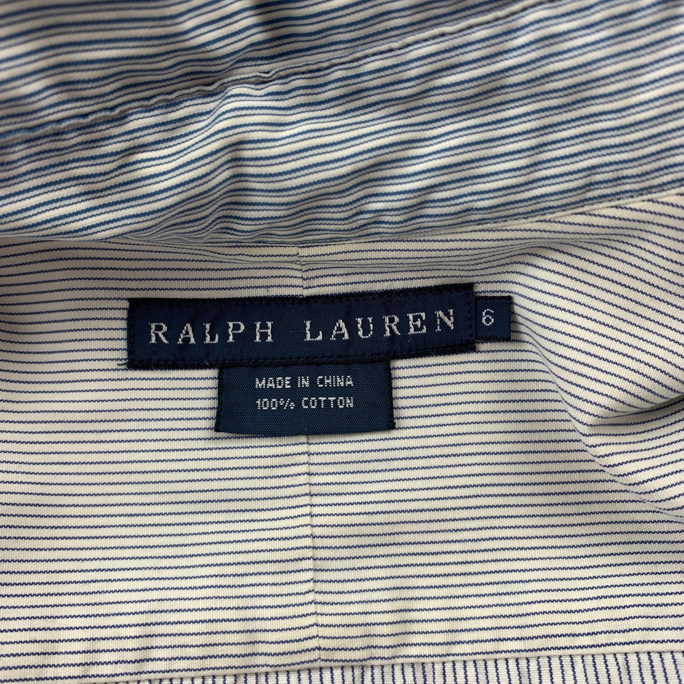 RALPH LAUREN Blue Label Size 6 Blue & White Cotton French Cuff Blouse