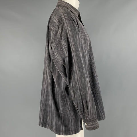 ISSEY MIYAKE Size M Grey White Stripe Cotton One Pocket Long Sleeve Shirt
