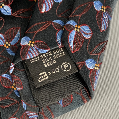 ERMENEGILDO ZEGNA Black Red Blue Floral Silk Neck Tie