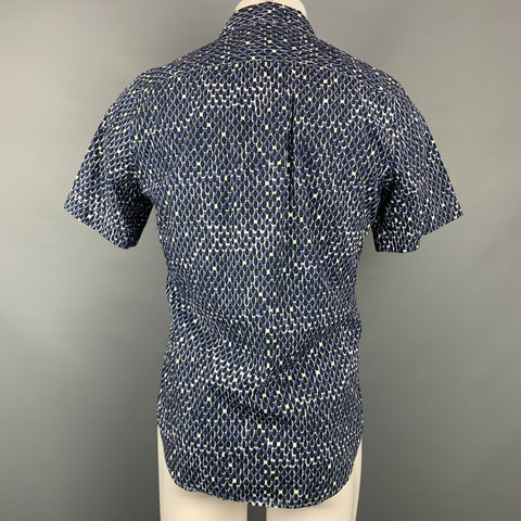 MARNI Size XS Navy & White Print Cotton Button Up Short Sleeve Shirt