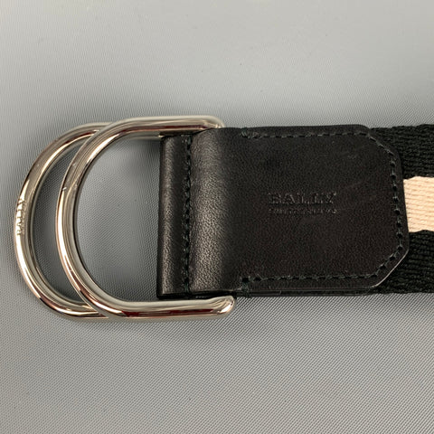 BALLY Size 36 Black White Fabric Double Ring Belt