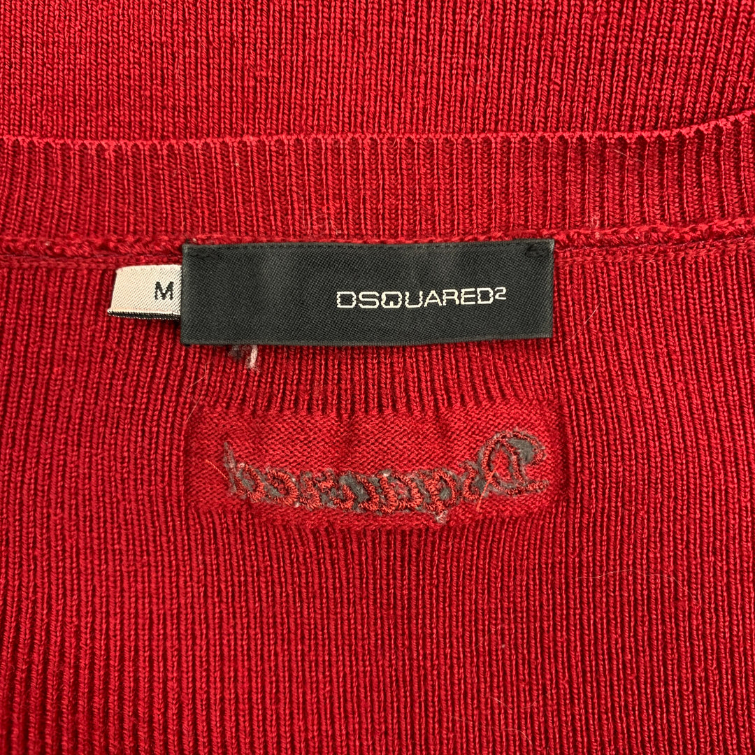 DSQUARED2 Talla M Jersey rojo de lana acanalada con cuello en V profundo