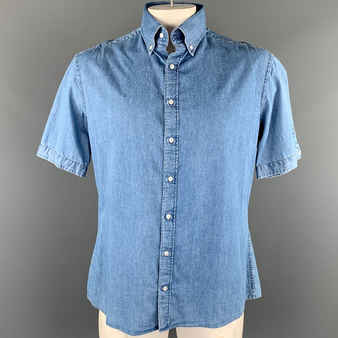 MICHAEL BASTIAN Size L Light Blue Cotton Button Down Short Sleeve Shirt