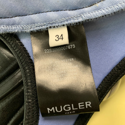 MUGLER Size 2 Black Polyester Blend Embossed Faux Leather Bralette Casual Top