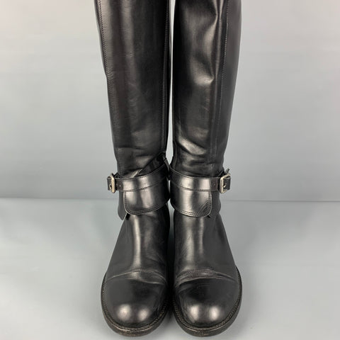 GIORGIO ARMANI Size 9 Black Leather Belted Riding Boots