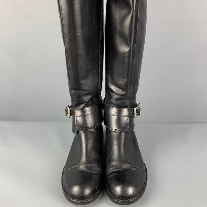 GIORGIO ARMANI Size 9 Black Leather Belted Riding Boots