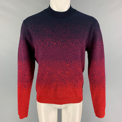 MISSONI Size M Navy Red Metallic Wool Blend Mock Neck Pullover