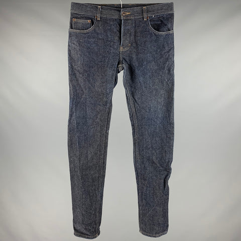 INDIGOGENE Jean en denim à surpiqûres contrastées bleu marine taille 34