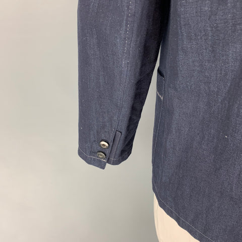 PAUL SMITH Size L Indigo Contrast Stitch Cotton Blend Notch Lapel Jacket