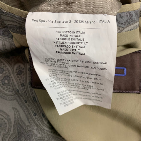 ETRO Size 44 Tan & Grey Paisley Cotton Notch Lapel Sport Coat