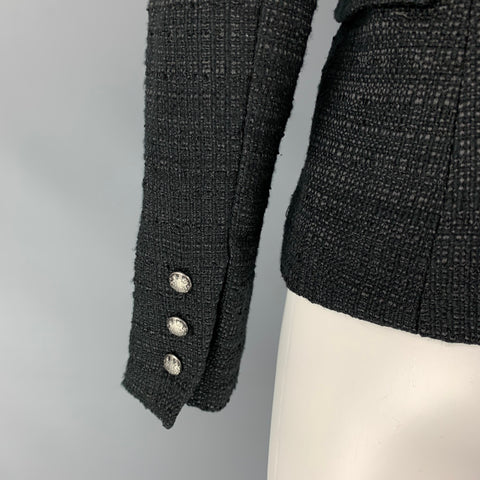 BARDOT Size XS Black Boucle Textured  Cotton Blend Peak Lapel Jacket