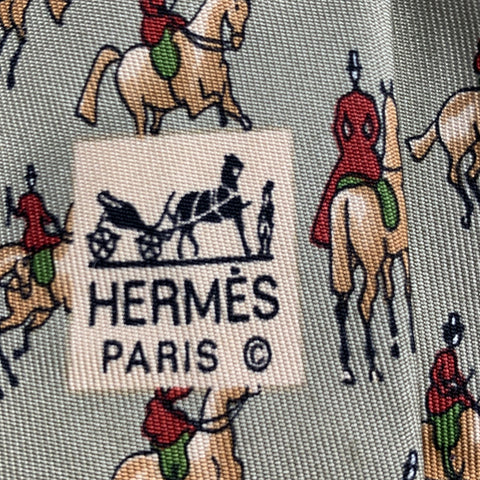 HERMES Grey Taupe Equestrian Silk Twill Tie