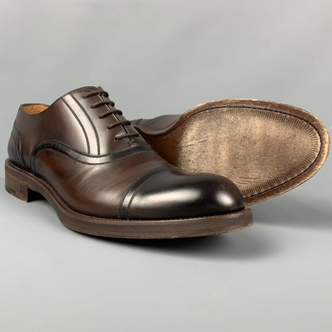 LOUIS VUITTON Size 11 Brown Antique Leather Cap Toe Lace Up Shoes