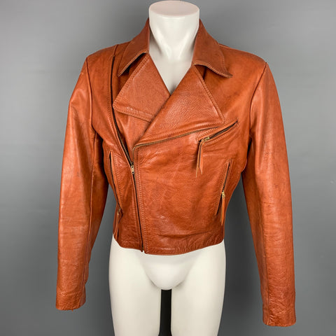 GLASSWATER Talla S Chaqueta de moto vintage de cuero coñac de los años 70