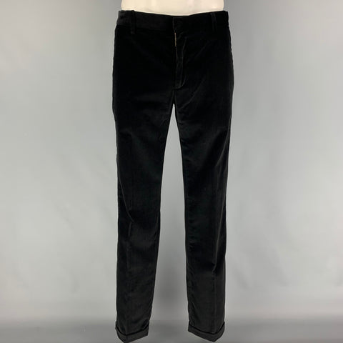 JUST CAVALLI Size 44 Black Velvet Cotton Velvet Notch Lapel Suit