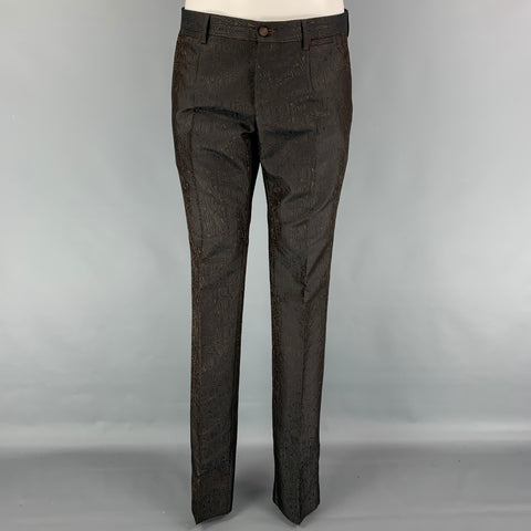 DOLCE & GABBANA Size 36 Regular Brown Geometric Polyester Silk Blend 3 Piece Suit