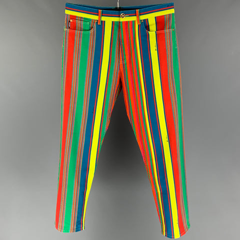 VERSACE Size 36 Multi-Color Stripe Cotton Jean Cut Casual Pants