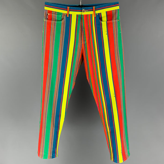 VERSACE Size 36 Multi-Color Stripe Cotton Jean Cut Casual Pants