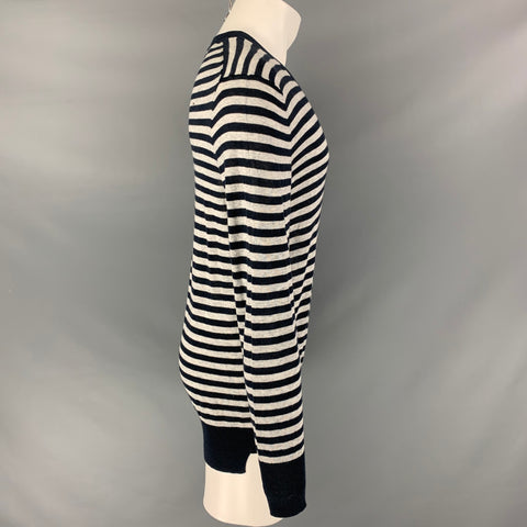 ACNE Taille S Pull à manches longues en coton et cachemire à rayures marine et grises