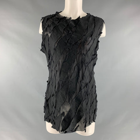 IVAN GRUNDAHL Size L Black Cotton Polyamide Distressed Sleeveless Casual Top