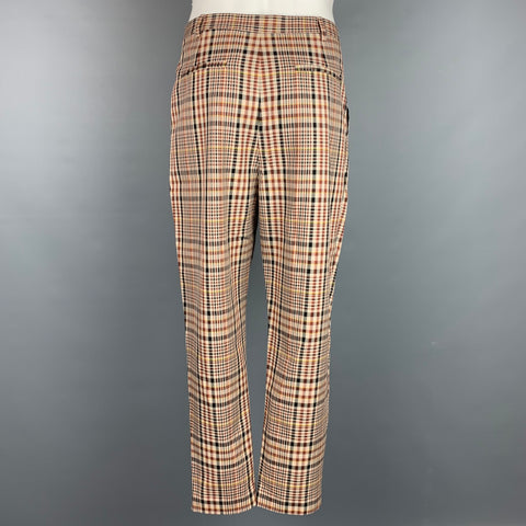 DEVEAUX New York Talla 32 Pantalones de vestir con bragueta y cremallera de algodón a cuadros color canela y negro