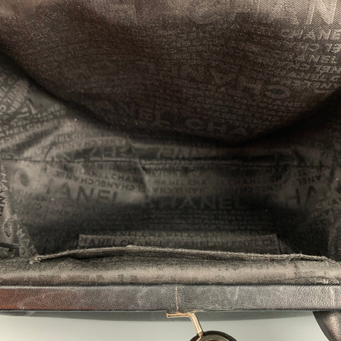 CHANEL Black Leather CC Embossed Satchel Handbag