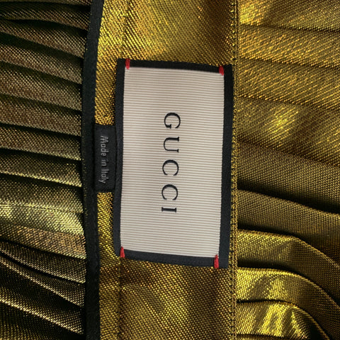 GUCCI SS 2015 Taille S Jupe mi-mollet plissée en soie dorée / polyester