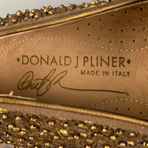 DONALD J PLINER Size 9 Gold Brown Beaded Leather Slip On Loafers