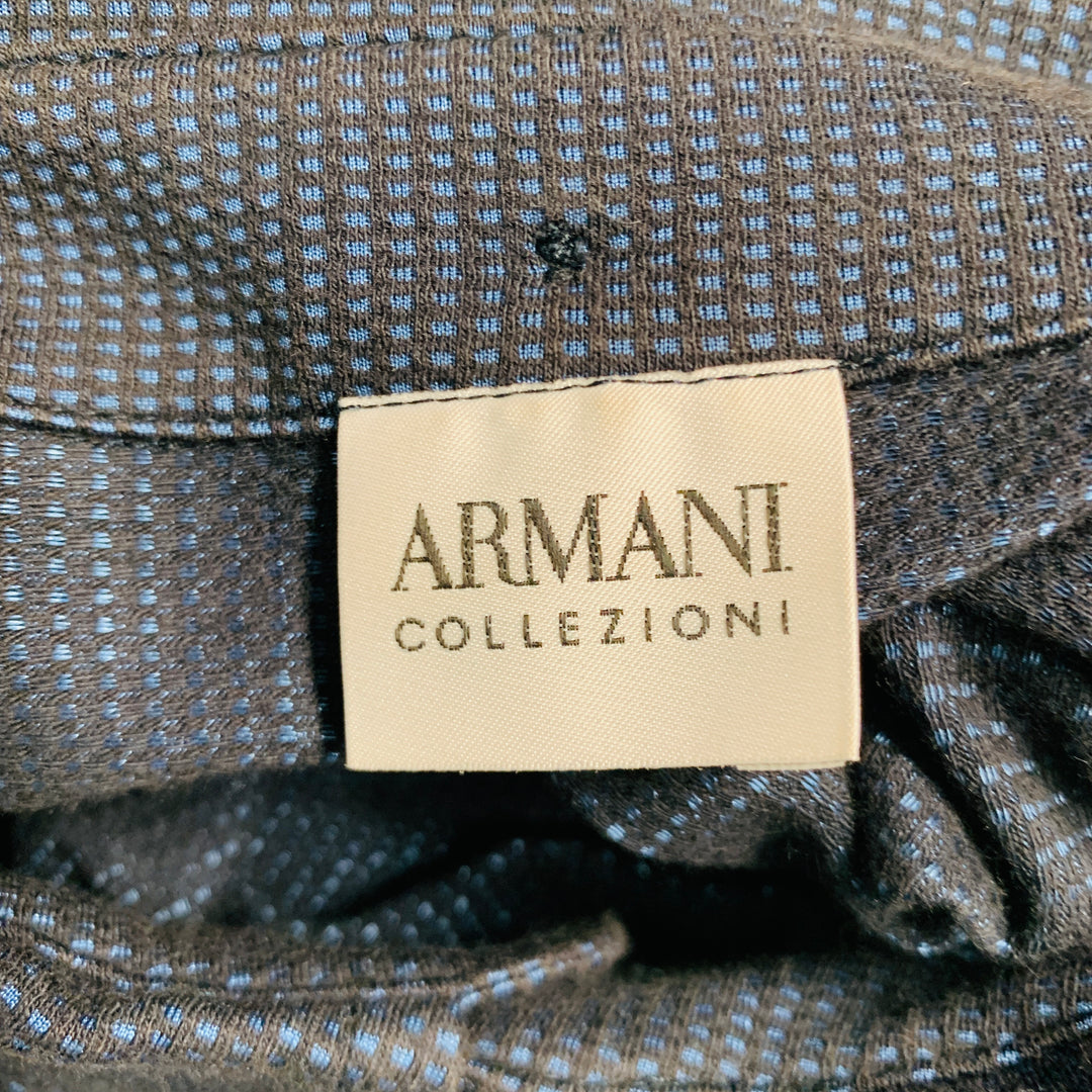 ARMANI COLLEZIONI Size XL Black Blue Nailhead Cotton Blend Long Placket Polo