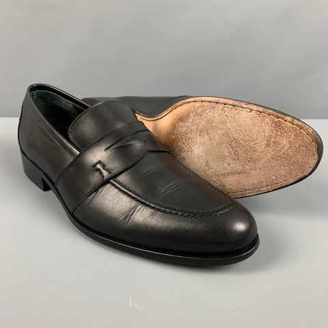 HARRYS OF LONDON Size 11 Black Leather Penny Loafers